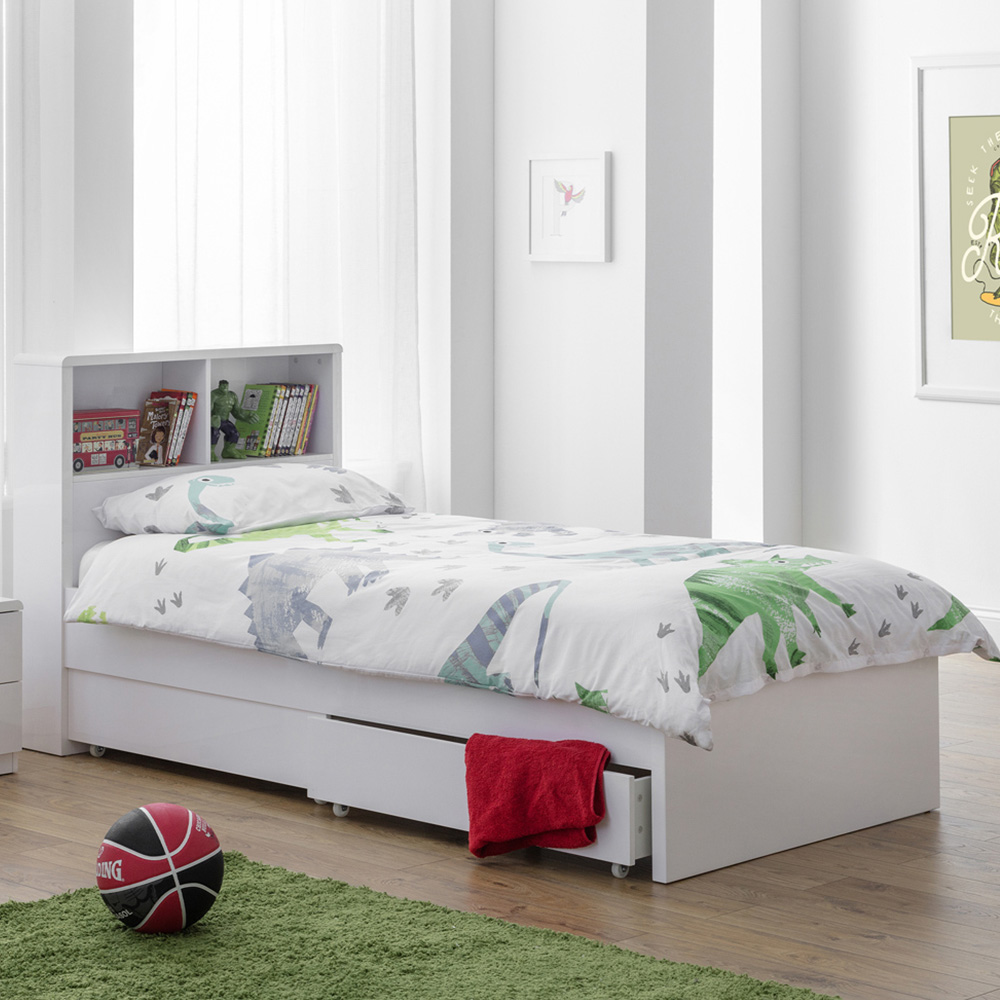 Julian Bowen White Manhattan Single Bookcase Bed With Underbed Drawers