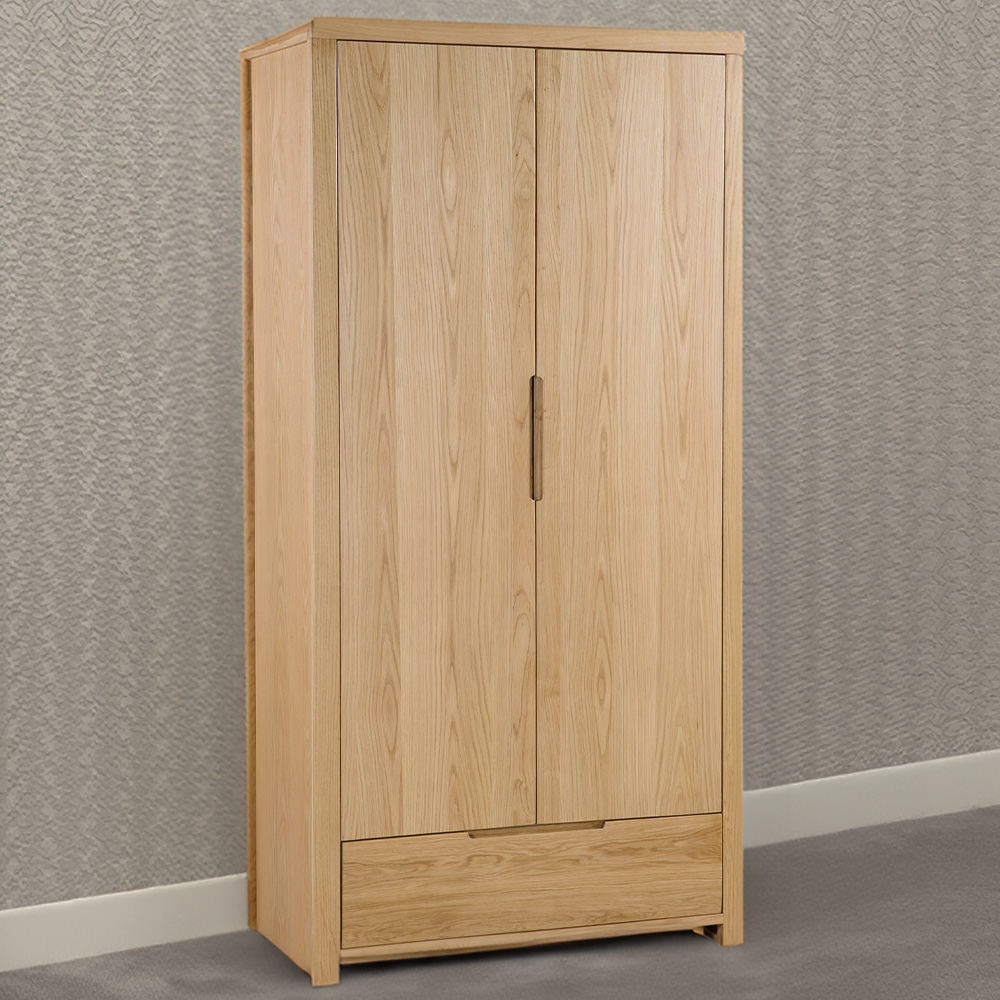 Julian Bowen Curve Oak Wardrobe - 2 Door - Single Drawer - Wood