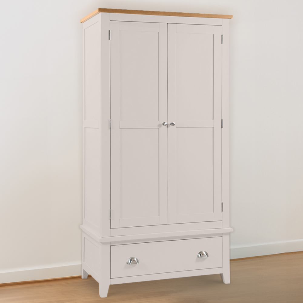 Julian Bowen Richmond 2 Door Single Drawer Wardrobe - Oak Effect - Grey - 2 Door