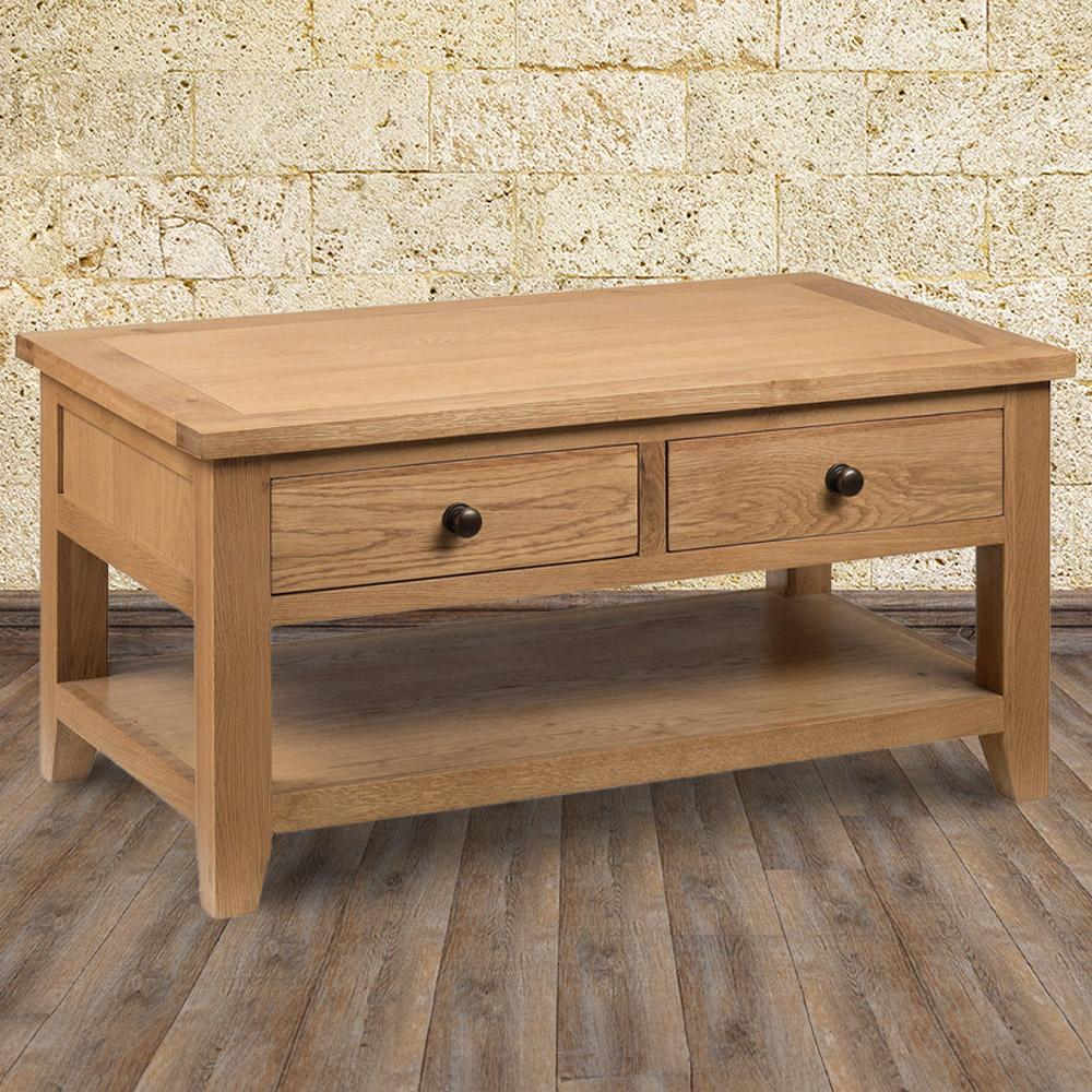 Julian Bowen Astoria 2 Drawer Oak Coffee Table - White Oak and Oak Veneers