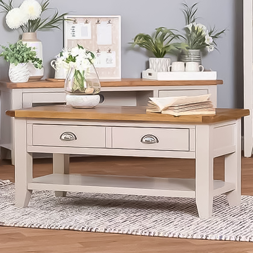 Julian Bowen Richmond 2 Drawer Coffee Table - Grey and Pale Oak