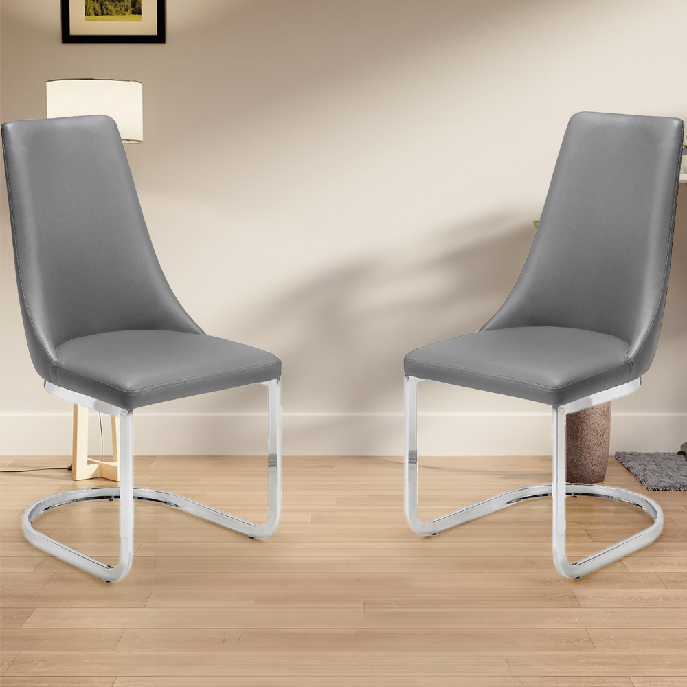 Julian Bowen Como Set of 2 Grey Dining Chairs - Faux Leather & Chrome Cantilever Base