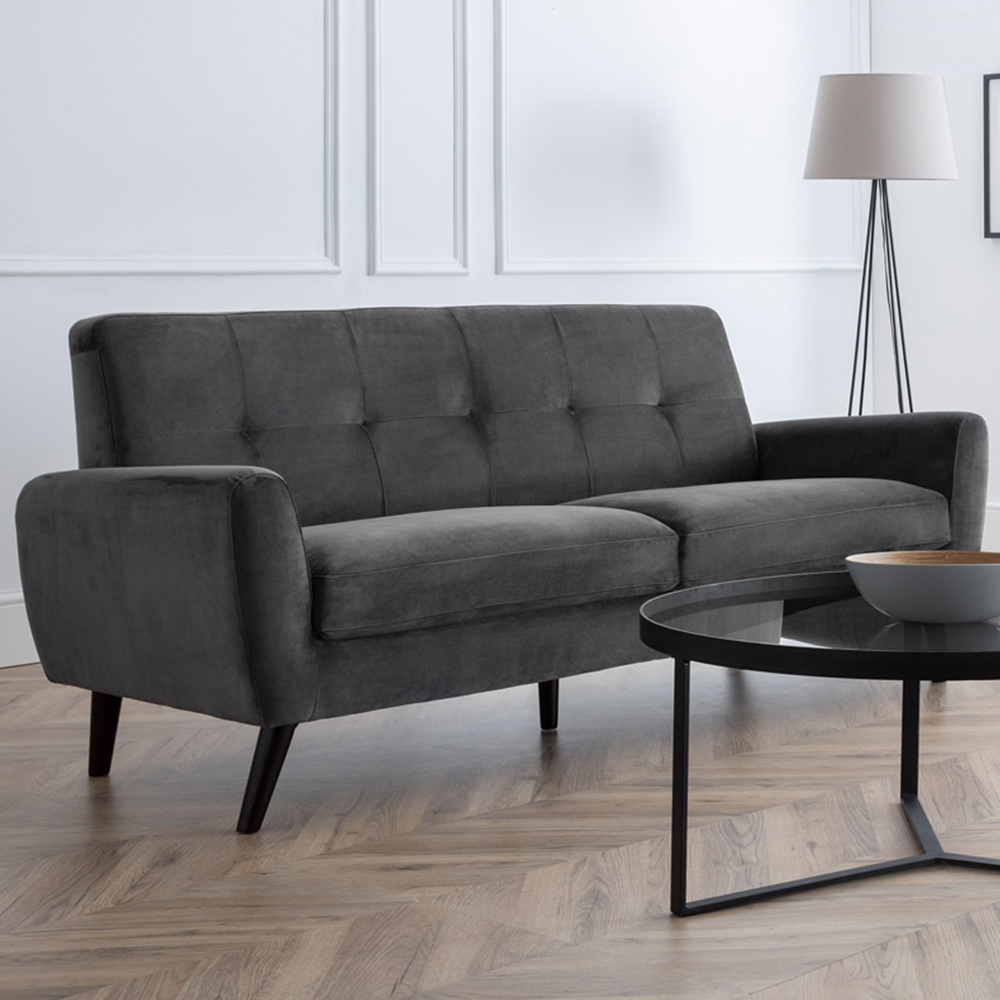Julian Bowen Monza 3 Seater Sofa - Dark Grey Velvet - Scandinavian Design