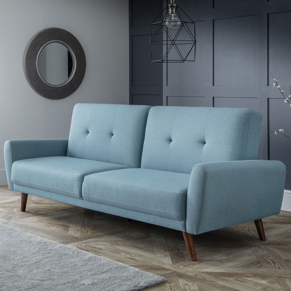 Julian Bowen Monza 2 Seater Sofa Bed - Blue Linen - Retro Scandinavian Design
