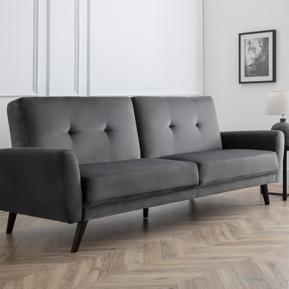 Julian Bowen Monza 2 Seater Sofa Bed - Dark Grey Velvet - Scandinavian Design