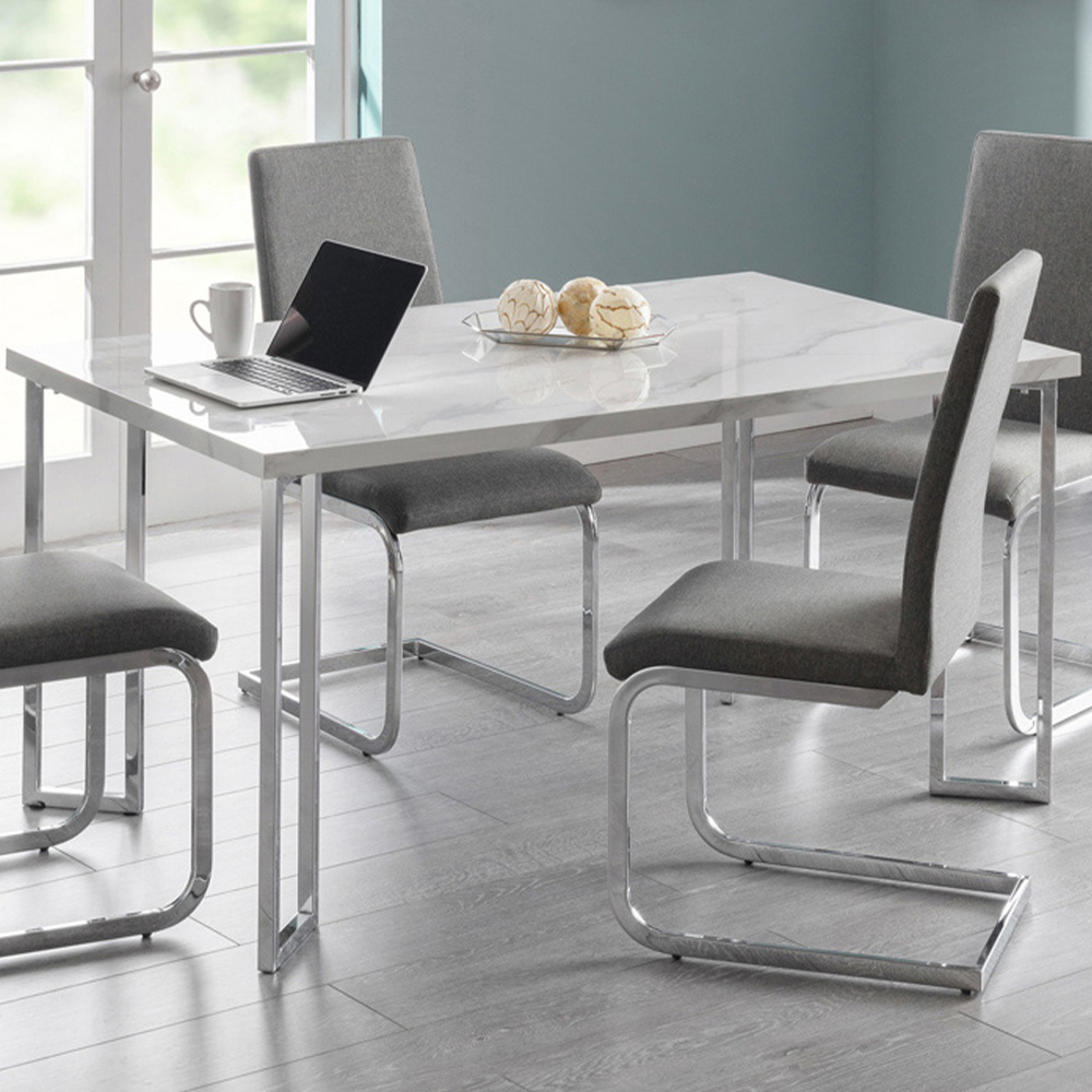 Julian Bowen Positano 4 Seater Dining Table - Marble Effect Top - Chrome Stainless Steel Frame