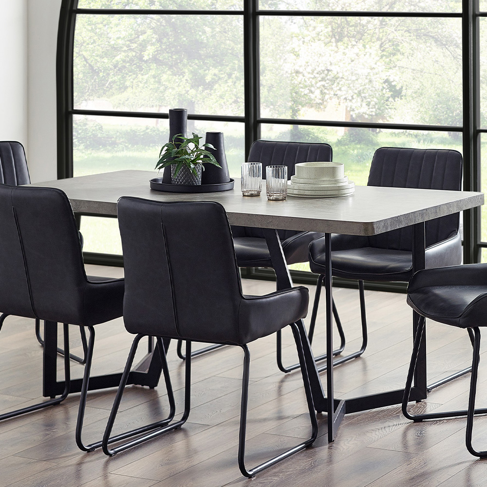 Julian Bowen Miller 6 Seater Dining Table - Grey Concrete - Industrial Style