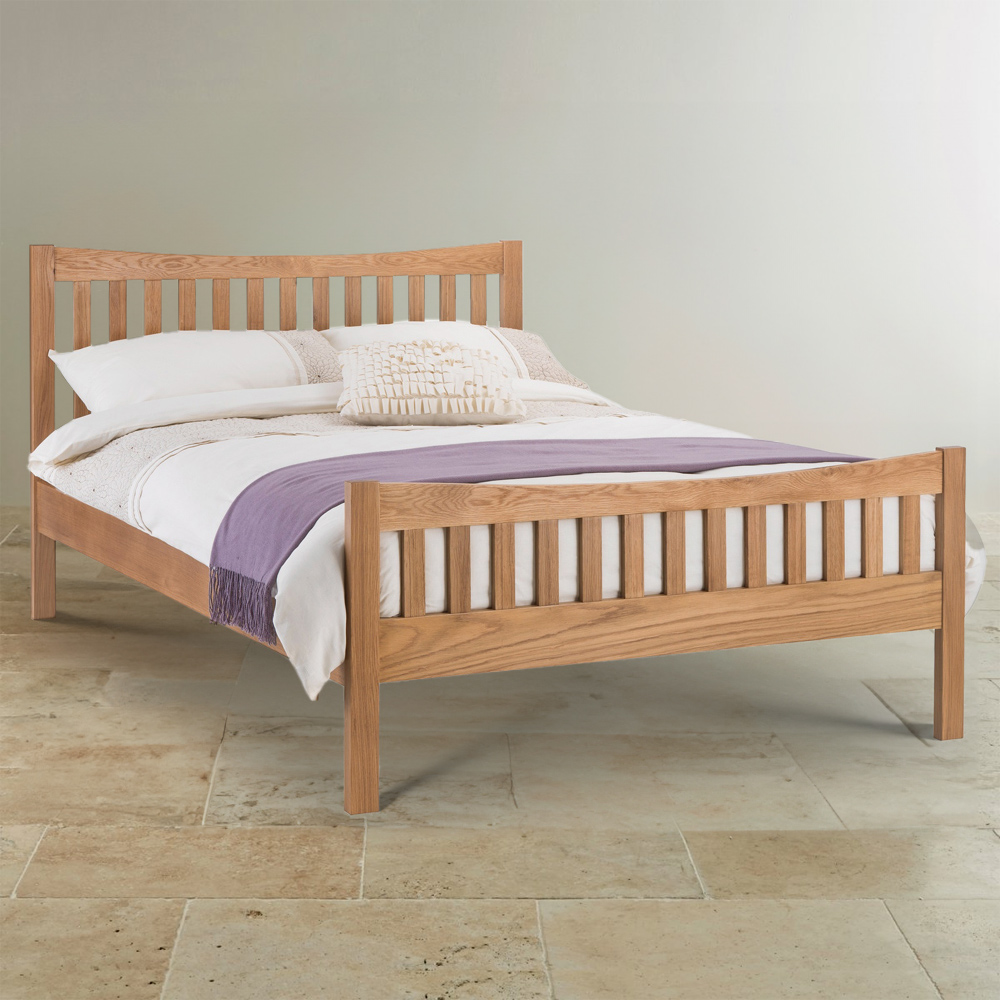 Julian Bowen Bergamo Double Oak Bed - Solid Oak Wood - Sprung Slatted Base