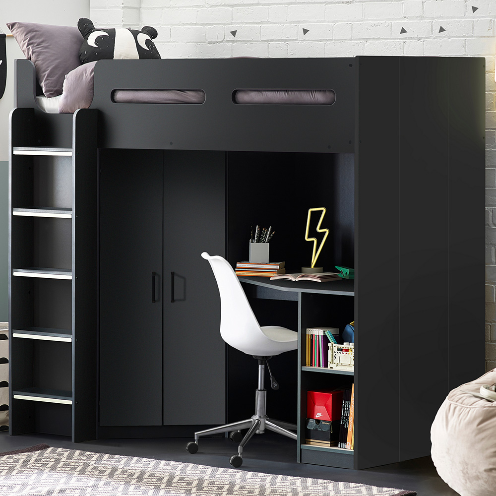 Julian Bowen Hercules Anthracite High Sleeper Bed with Wardrobe & Desk - Kids Grey