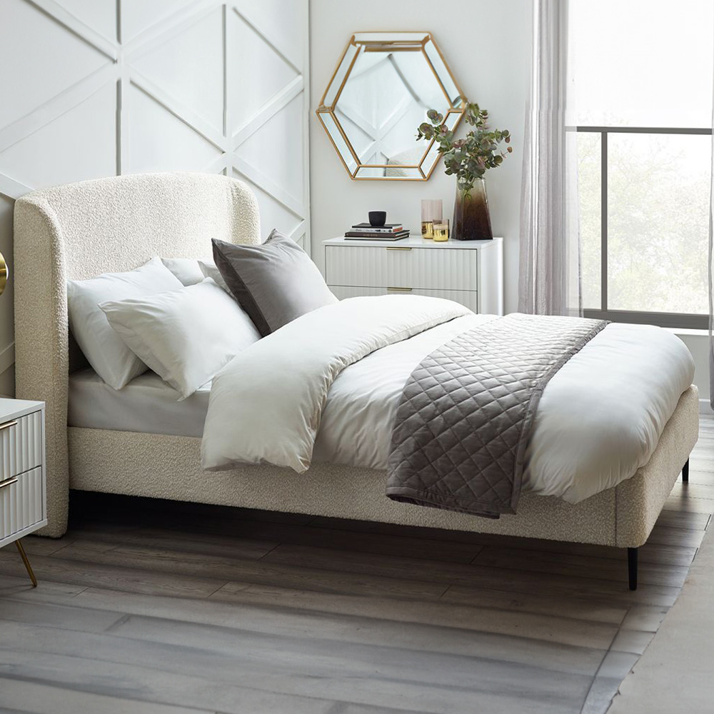 Julian Bowen Eden Double Boucle Bed - Ivory - Curved Headboard - Black Legs