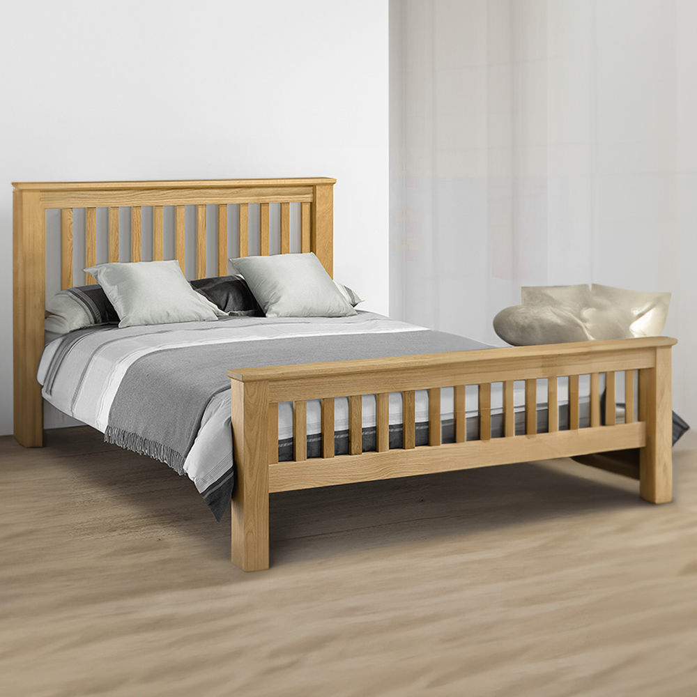 Julian Bowen Amsterdam Double Oak High Foot End Bed Frame - Solid White Oak & Real Oak Veneers