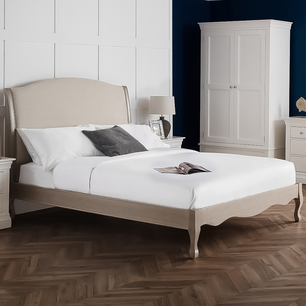 Julian Bowen Camille Super King Oatmeal Limed Oak Bed Frame - Upholstered Headboard