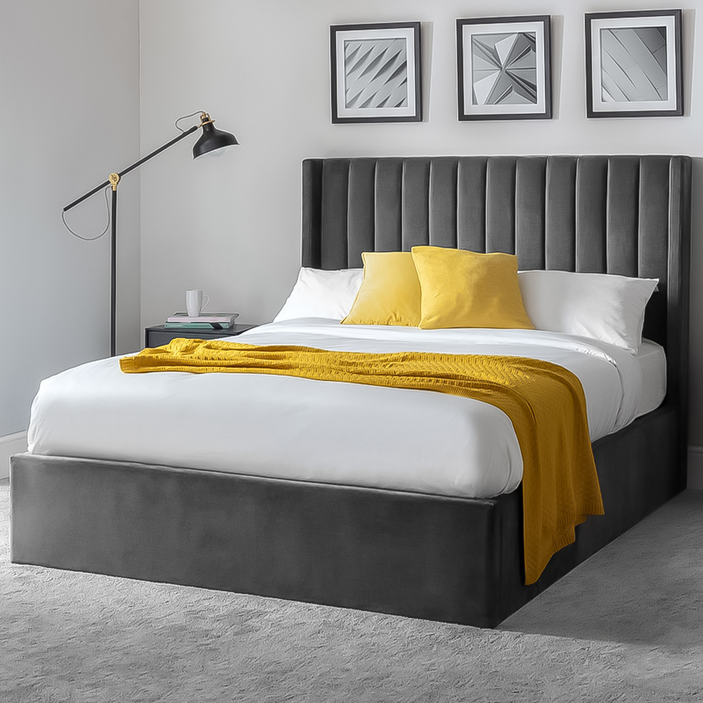 Julian Bowen Langham Super King Grey Storage Ottoman Bed - Scalloped Headboard - Ample Storage
