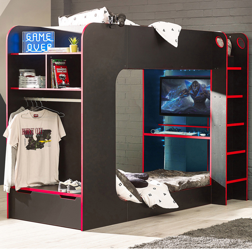Julian Bowen Impact Black and Red Gaming Bunk Bed