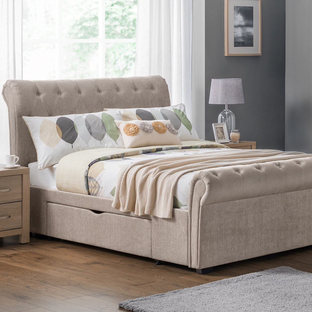 Julian Bowen Ravello King Size Mink Chenille Storage Bed with 2 Drawers - Cream