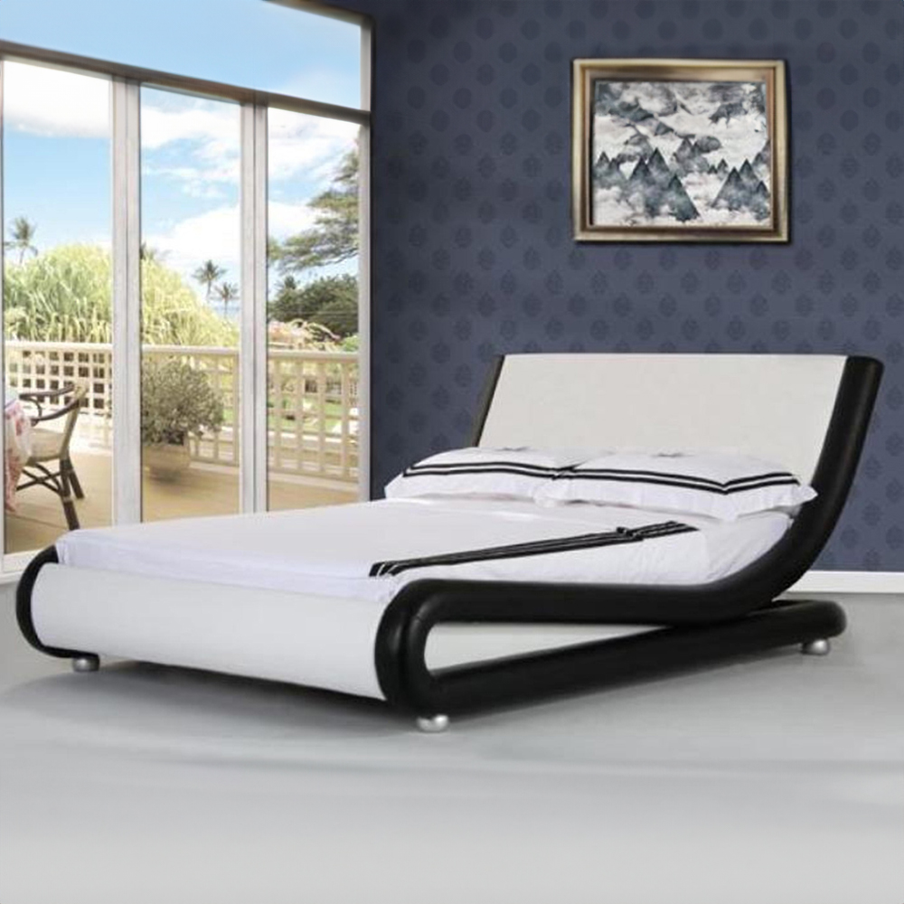 Brooklyn Double Black and White Italian Faux Leather Bed Frame