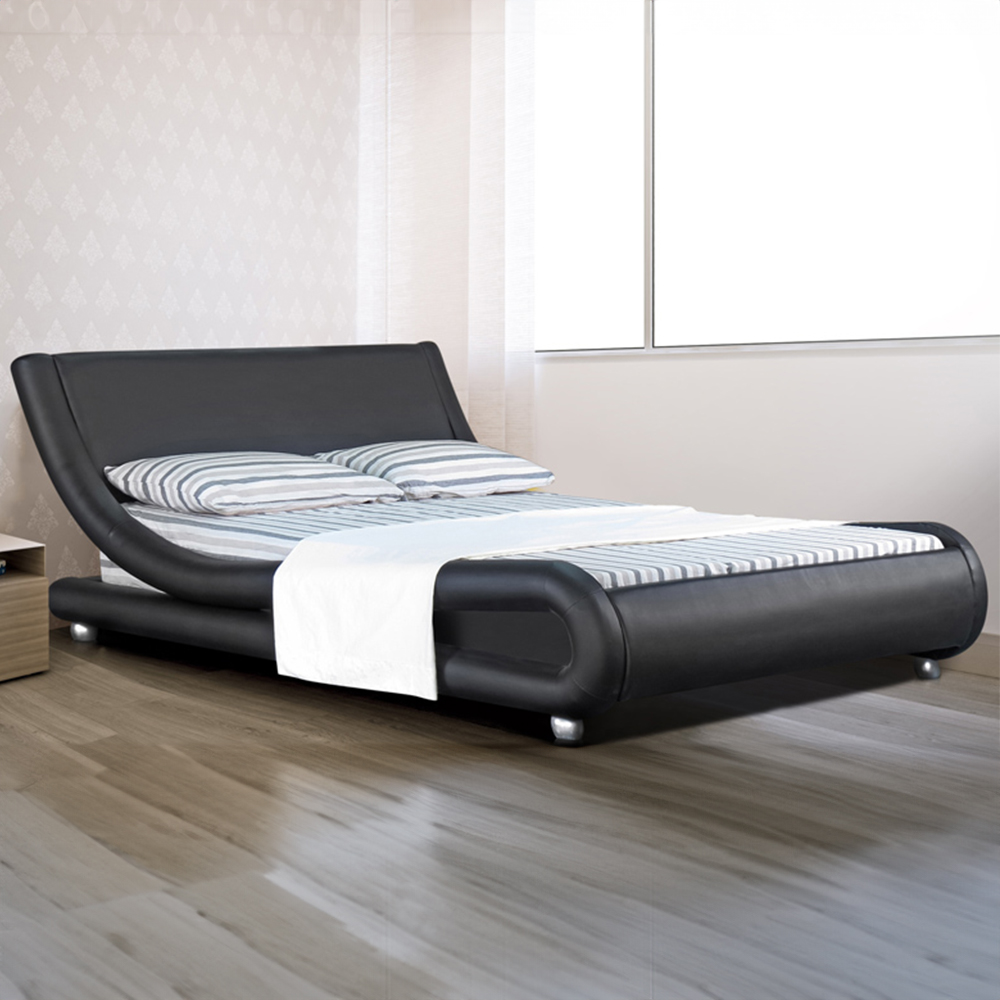 Brooklyn Italian Designer King Size Black Faux Leather Bed Frame