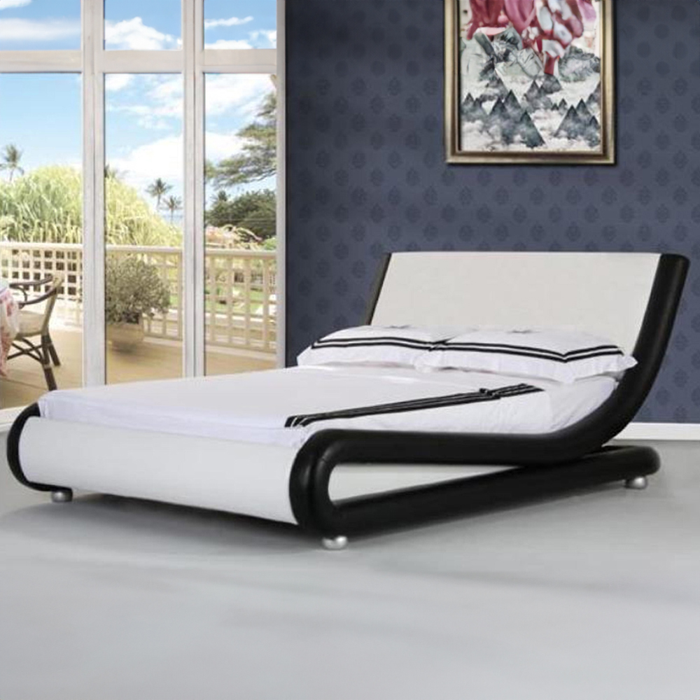 Brooklyn Italian Designer King Size White Faux Leather Bed Frame