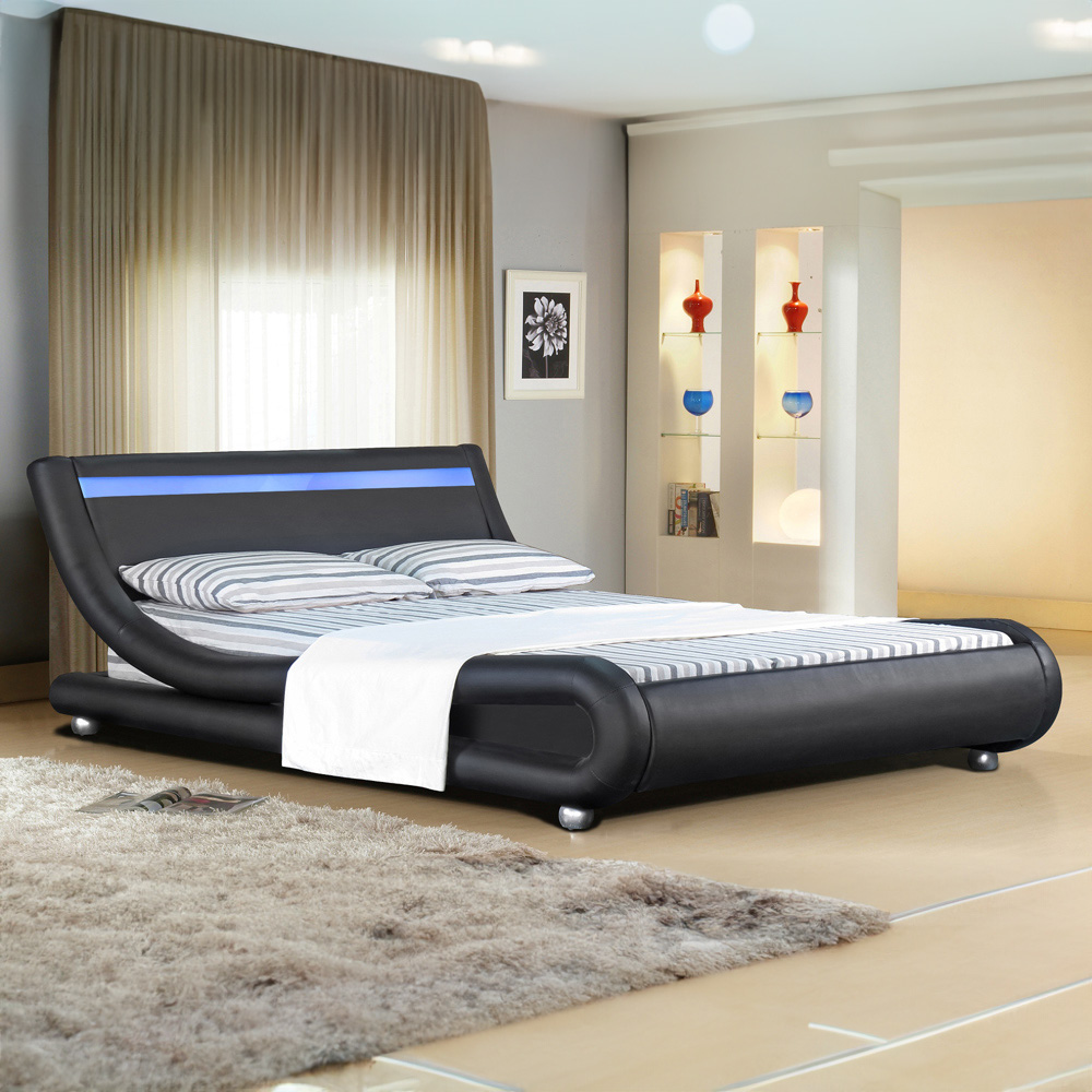 Brooklyn Italian Designer King Size Black Faux Leather LED Bed Frame