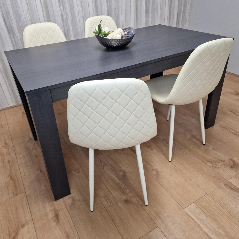 Kosy Koala 4 Seater Faux Leather Gem Pattern Dining Set Charcoal and Cream