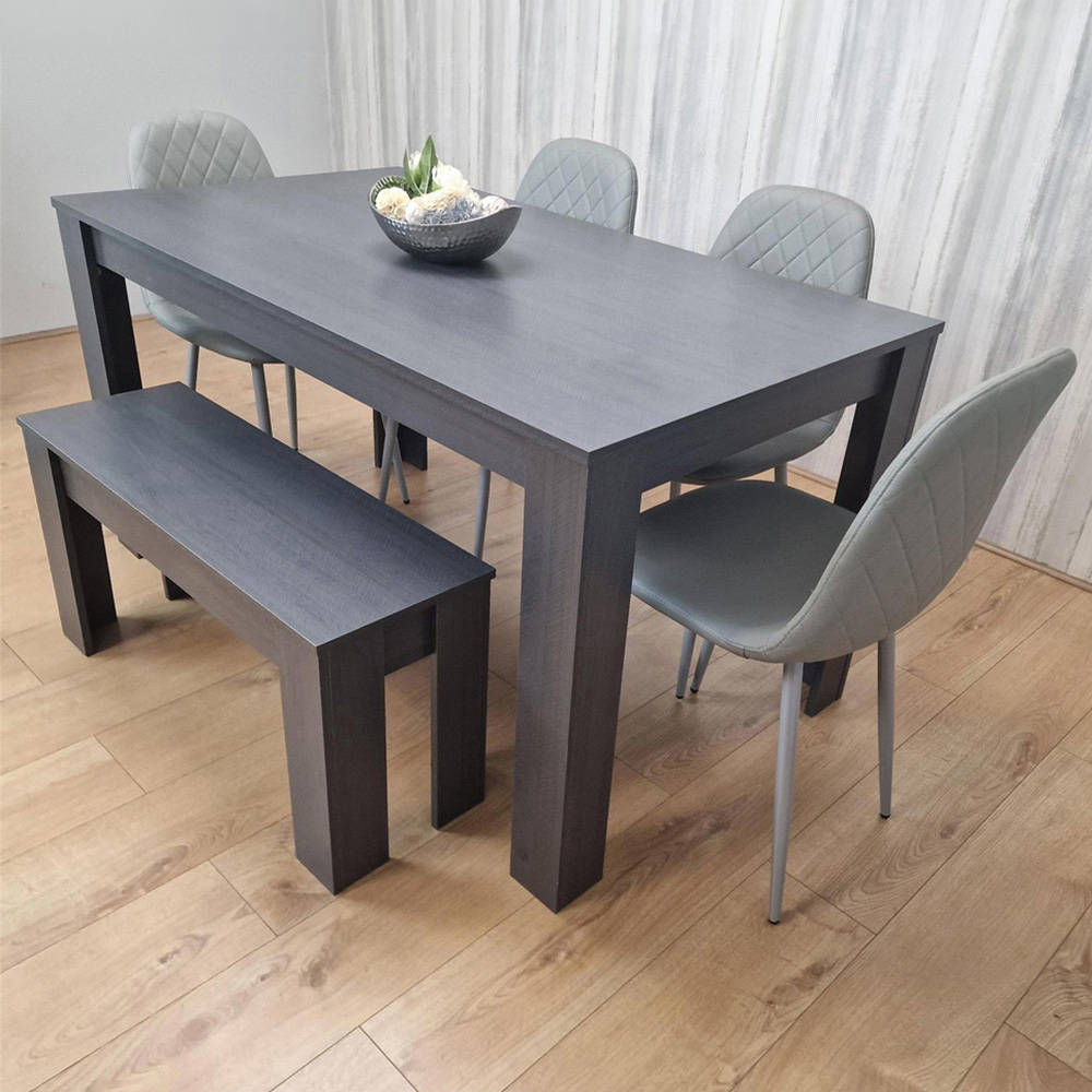 Portland Multi Leather And Wood Seater Dining Set Dark Grey Size 6