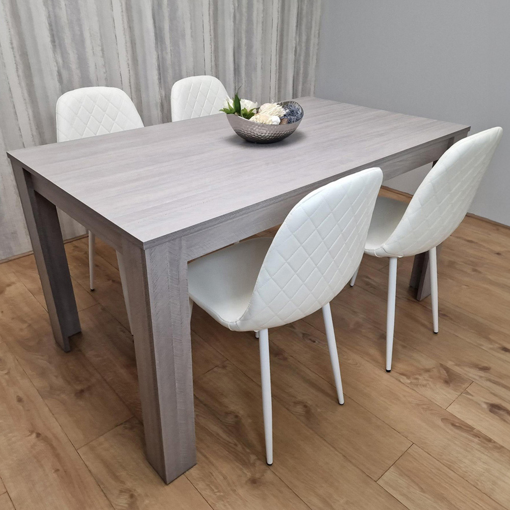 Kosy Koala 4 Seater Faux Leather Gem Pattern Rectangular Dining Set Grey and White