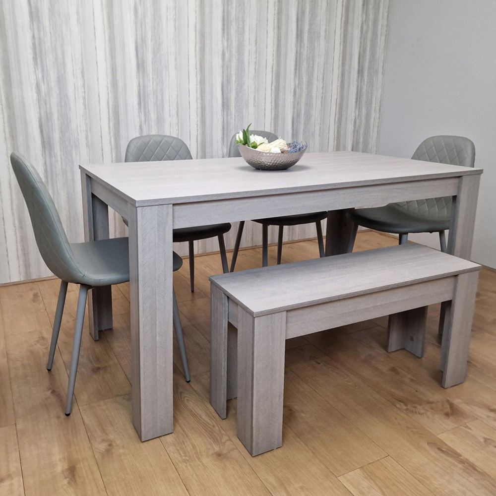 Kosy Koala 6 Seater Faux Leather Gem Pattern Rectangular Dining Bench Set Grey