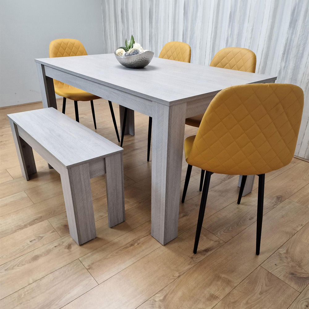 Kosy Koala 6 Seater Faux Leather Dining Bench Set Grey and Mustard
