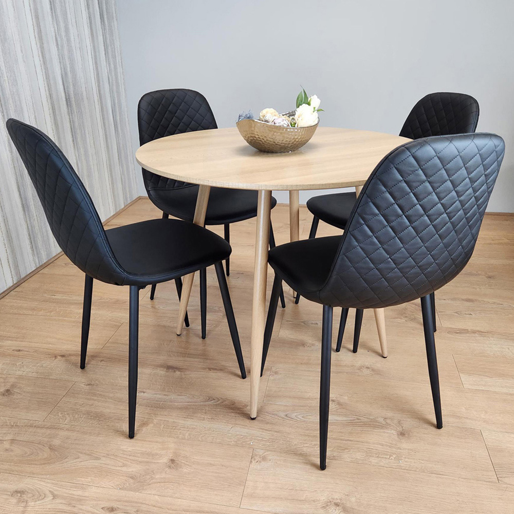Portland Multi Wood And Leather Seater Dining Set Black And Beige Size 4