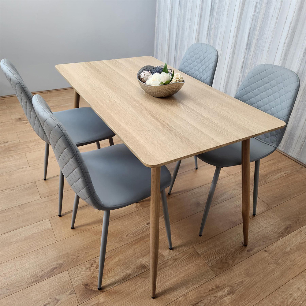 Portland Multi Wood And Leather Seater Dining Set Beige And Light Grey Size 4