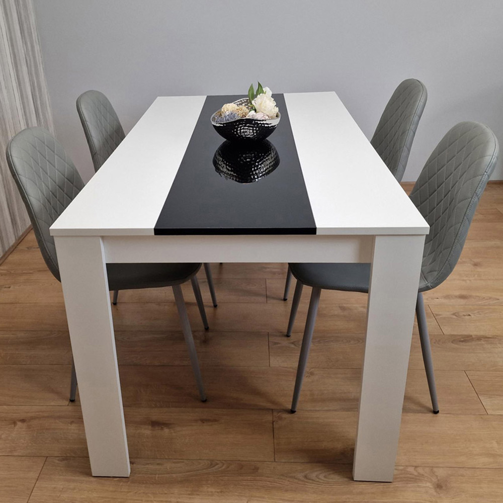 Kosy Koala 4 Seater Faux Leather Dining Set White Black and Grey