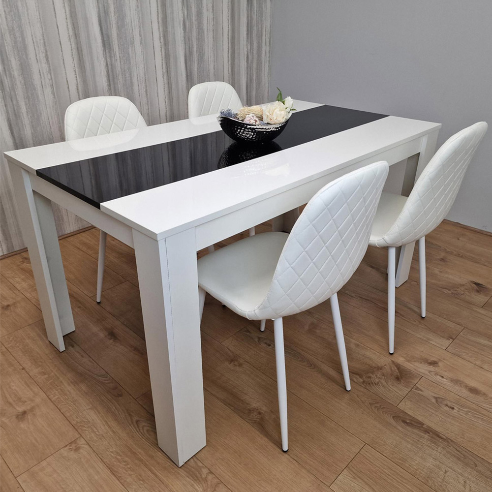 Kosy Koala 4 Seater Faux Leather Dining Set Black and White