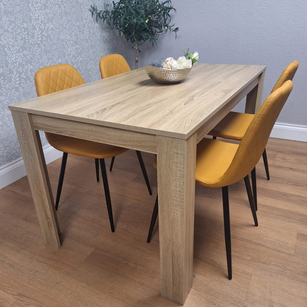 Kosy Koala 4 Seater Faux Leather Gem Pattern Dining Set Light Oak and Mustard