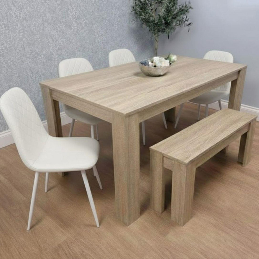 Kosy Koala 6 Seater Faux Leather Dining Bench Set Oak Effect and Cream