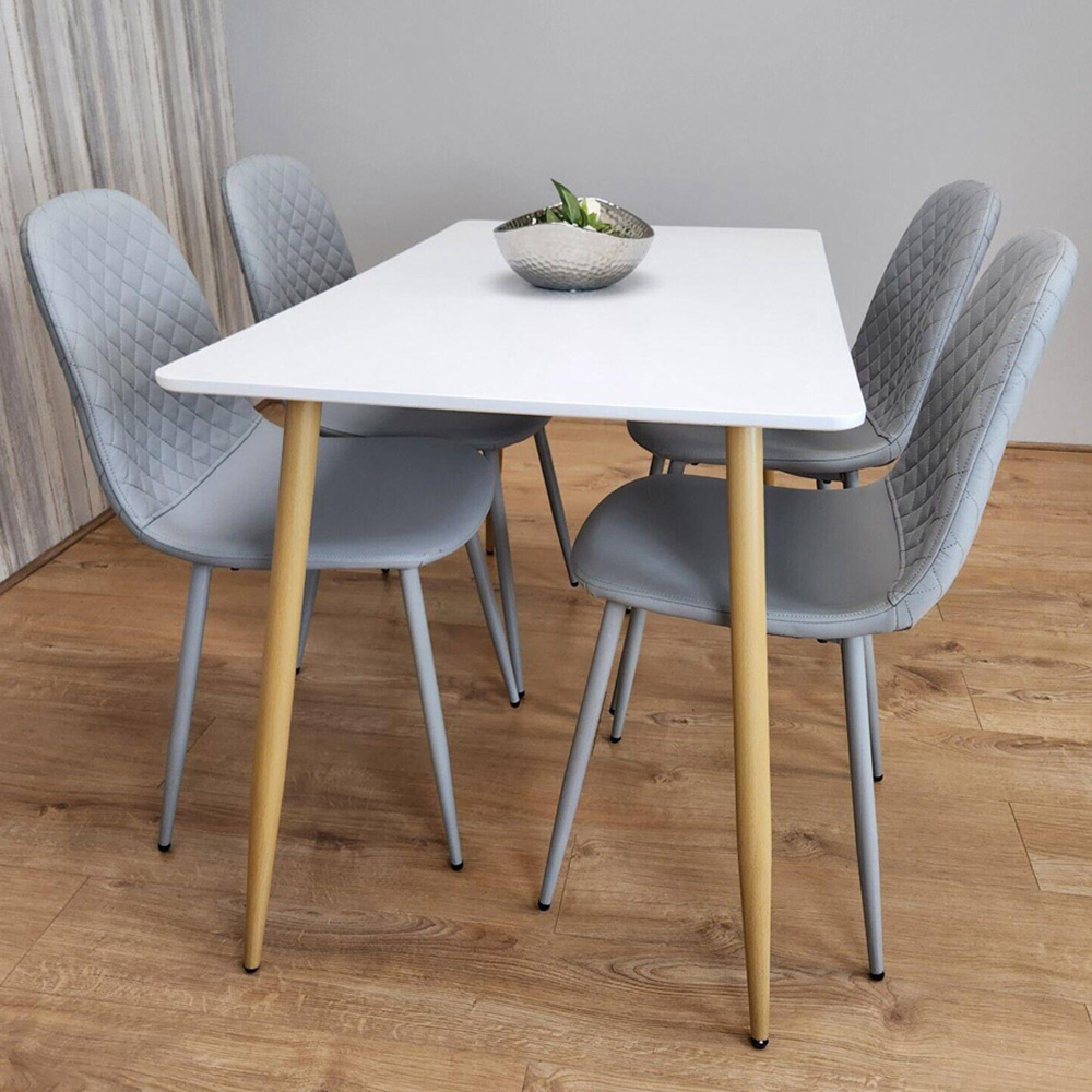Kosy Koala 4 Seater Faux Leather Rectangular Dining Set White and Grey