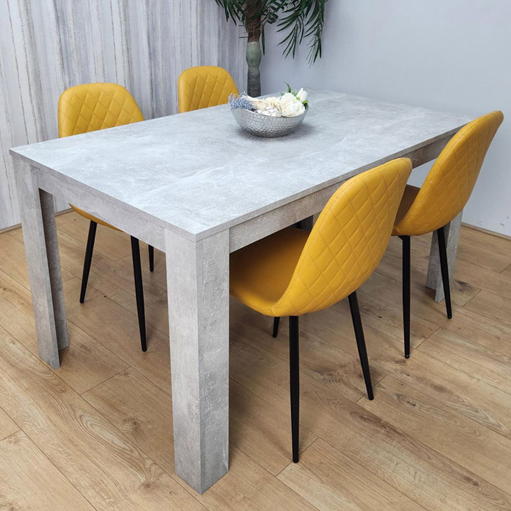 Kosy Koala 4 Seater Faux Leather Gem Pattern Dining Set Stone Grey Effect and Mustard