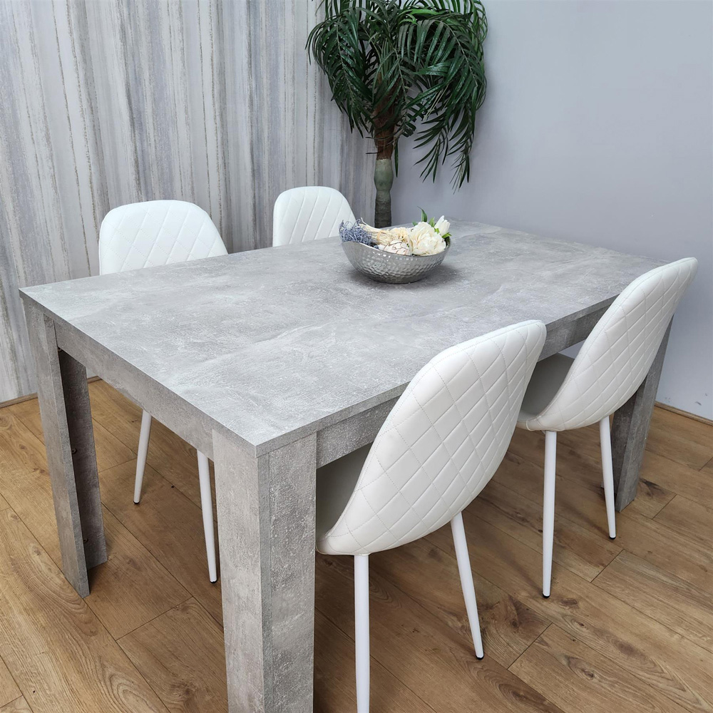 Kosy Koala 4 Seater Faux Leather Gem Pattern Dining Set Stone Grey Effect and White