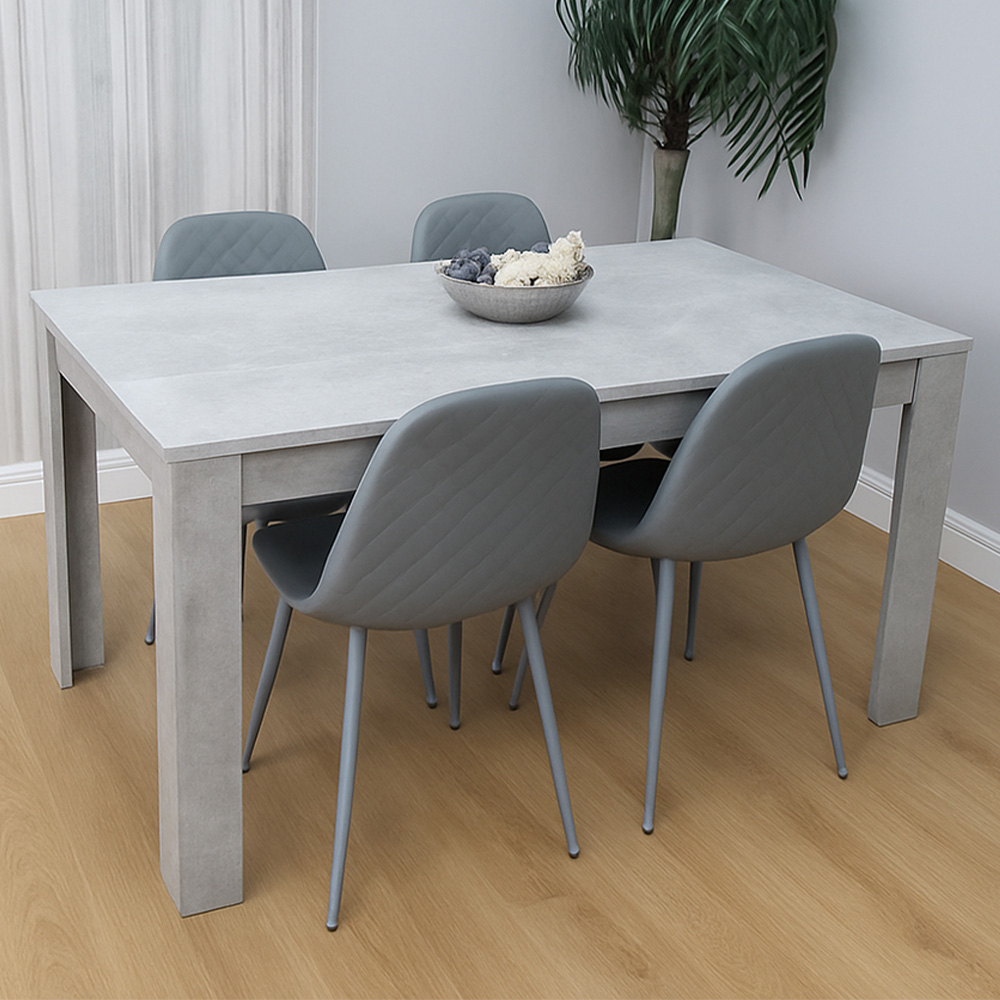 Kosy Koala 4 Seater Faux Leather Rectangular Dining Set Stone Grey Effect and Grey