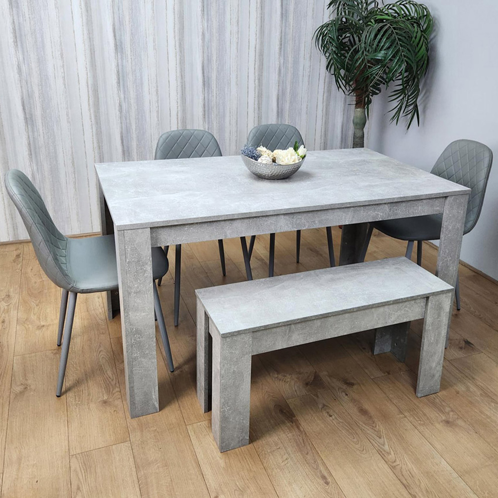 Kosy Koala 6 Seater Faux Leather Rectangular Dining Bench Set Stone Grey Effect and Grey