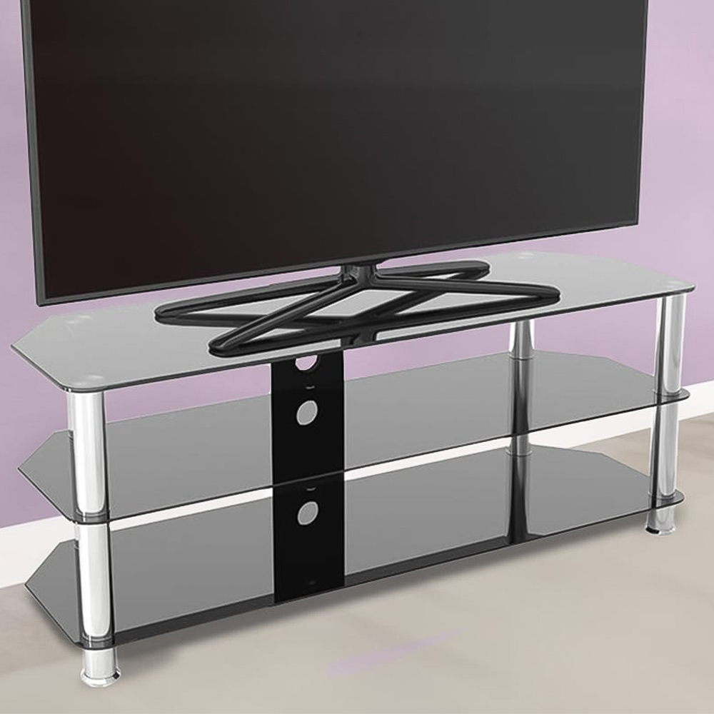 AVF Classic Chrome and Black Glass Corner TV Unit