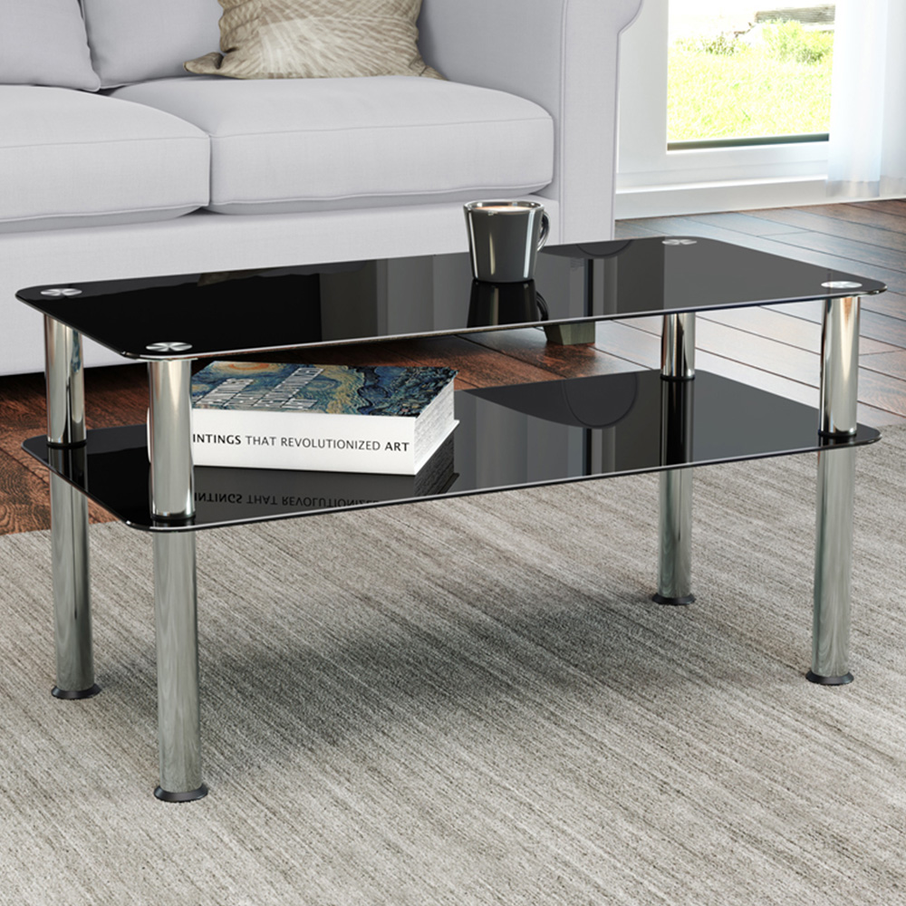 AVF Classic Black and Chrome Glass Coffee Table