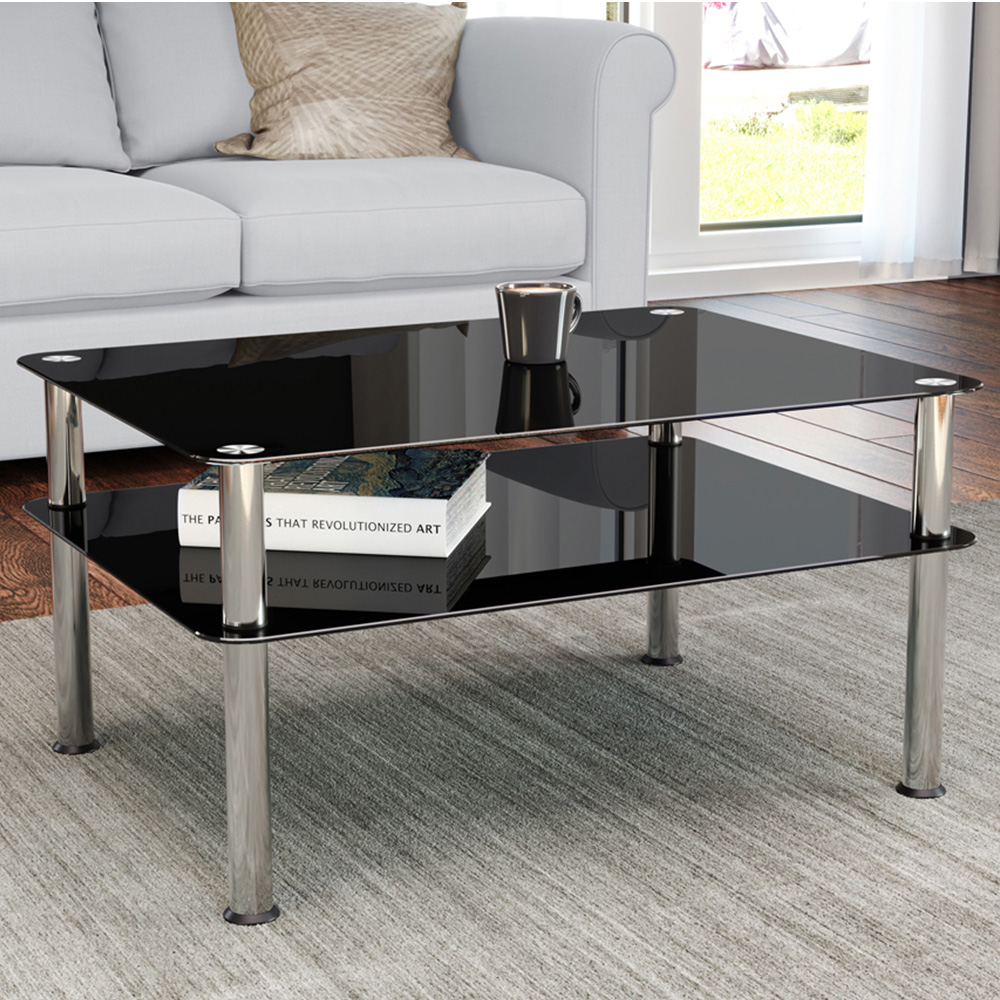 AVF Classic Black and Chrome Glass Coffee Table