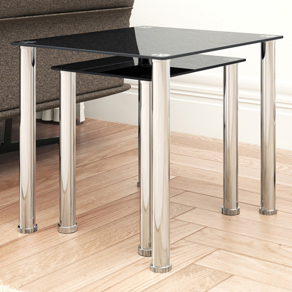 AVF Black Glass and Chrome Nest of Tables Set of 2