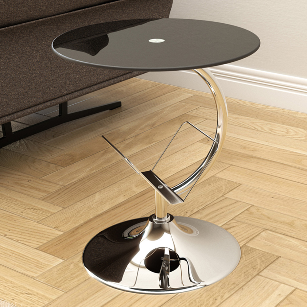 AVF Black Glass and Chrome Side Table with Magazine Rack