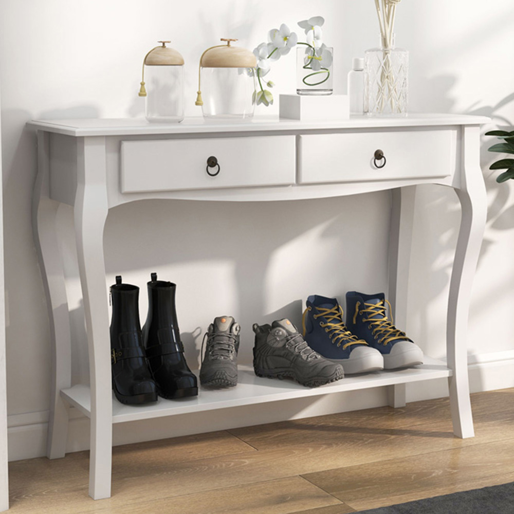 Portland 2 Drawer Ivory White Console Table