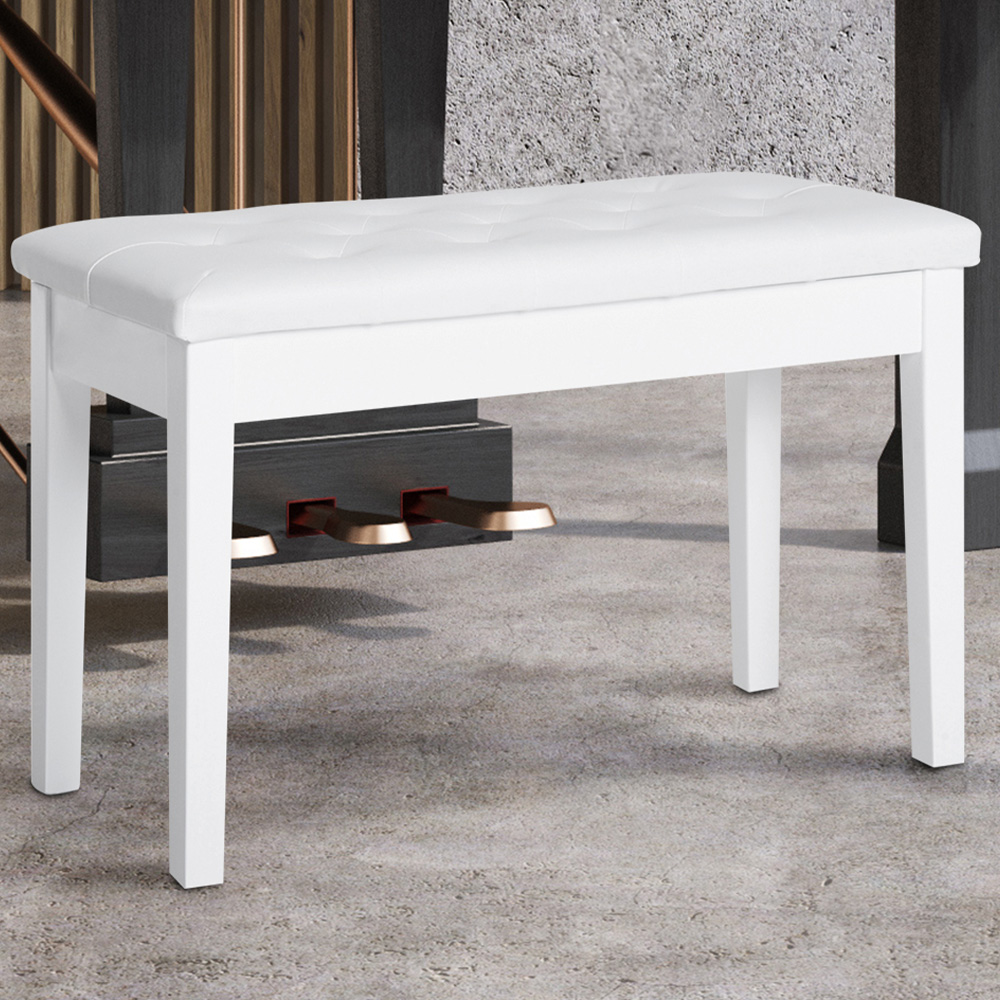 Portland White PU Leather Upholstered Piano Stool with Storage
