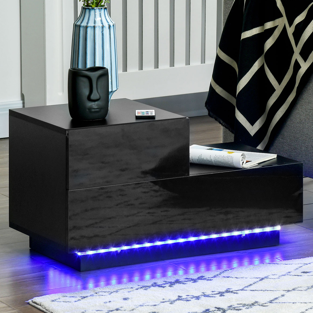 HOMCOM 2 Drawer Black High Gloss Bedside Table