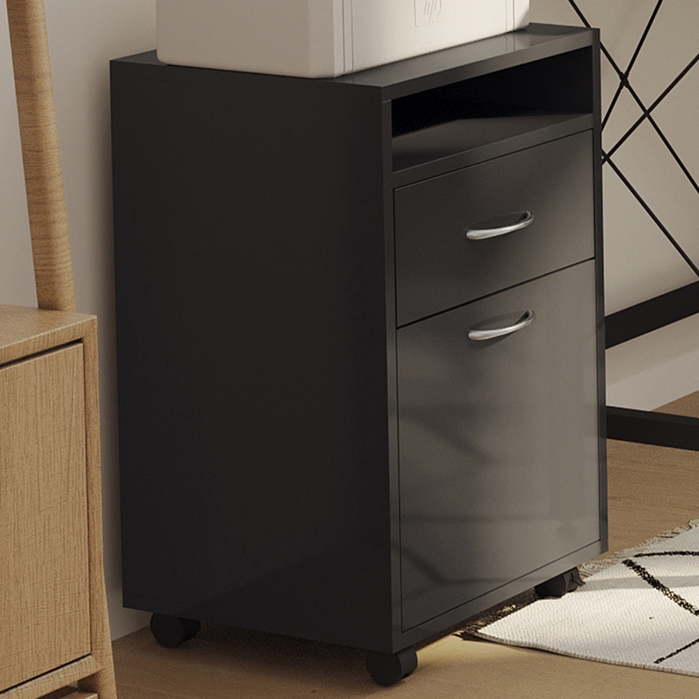 Portland Single Door Single Drawer Black Printer Stand