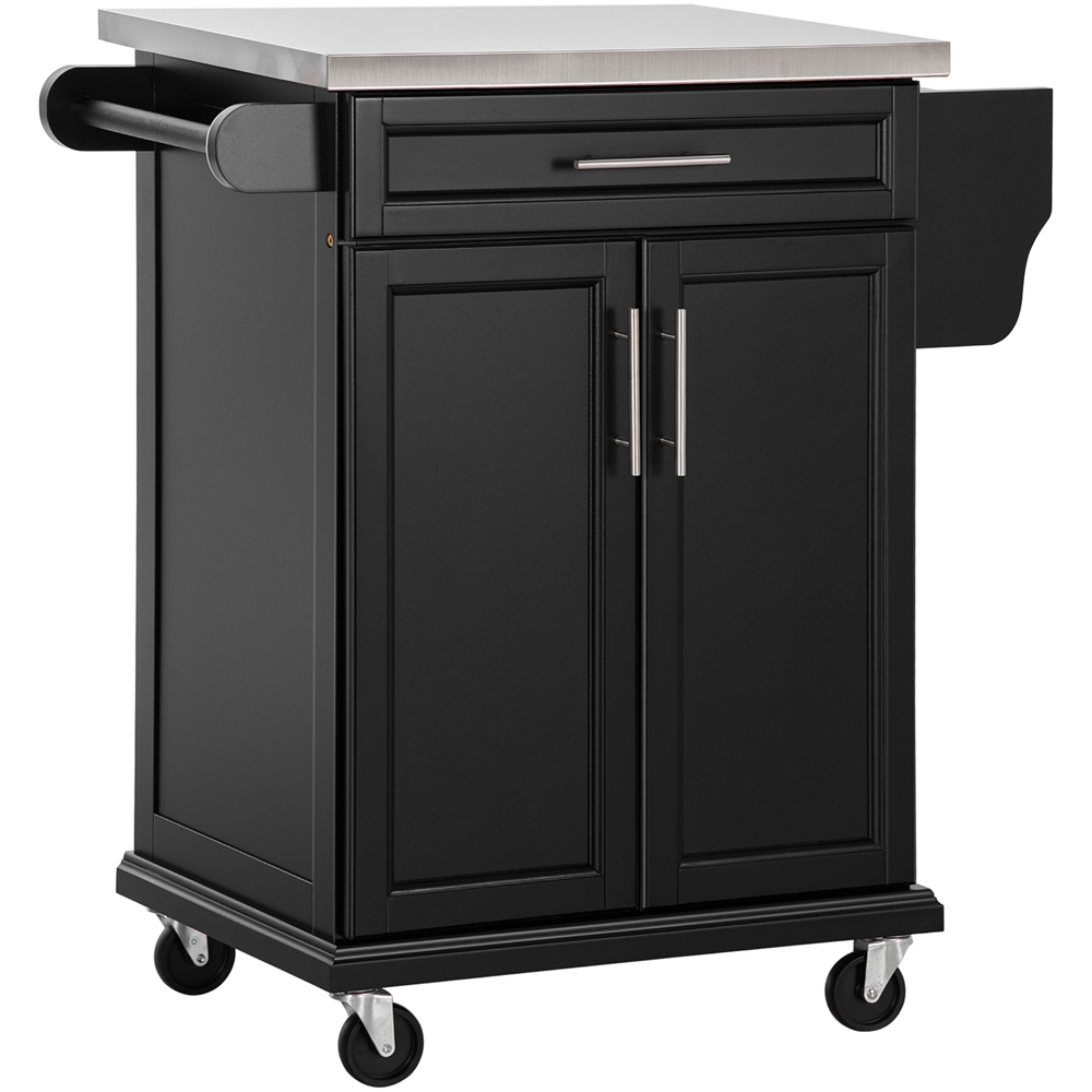 Portland Black 2 Door Single Drawer Kitchen Island with Wheels