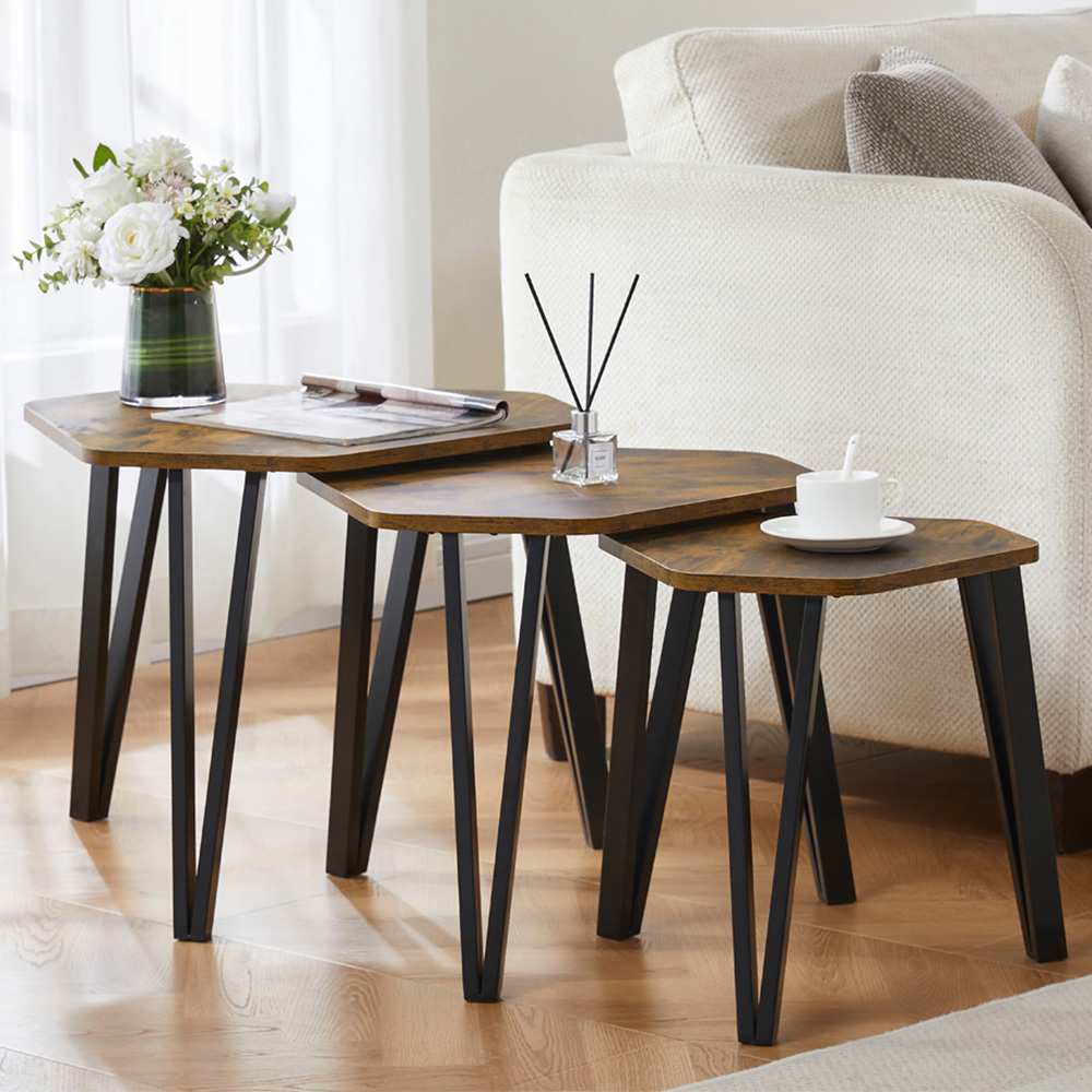 VIDA DESIGNS Brooklyn Dark Wood Nest of Tables Set of 3